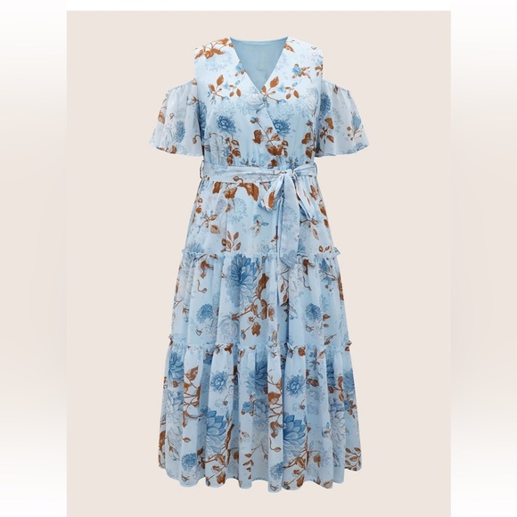 BloomChic Plus Size 2XL Floral Wrap Mesh Ruffle Sleeve Dress us18-20 - Picture 8 of 9